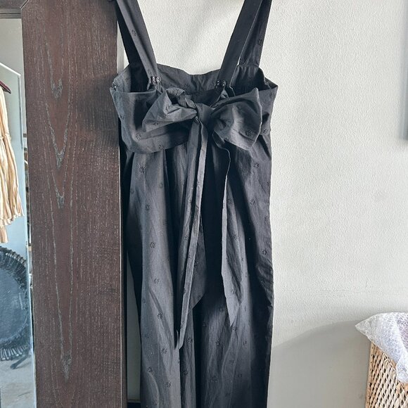 ULLA JOHNSON Iggy Embroidered Cotton Poplin Wide Leg Jumpsuit Bow Tie Back - Picture 4 of 9